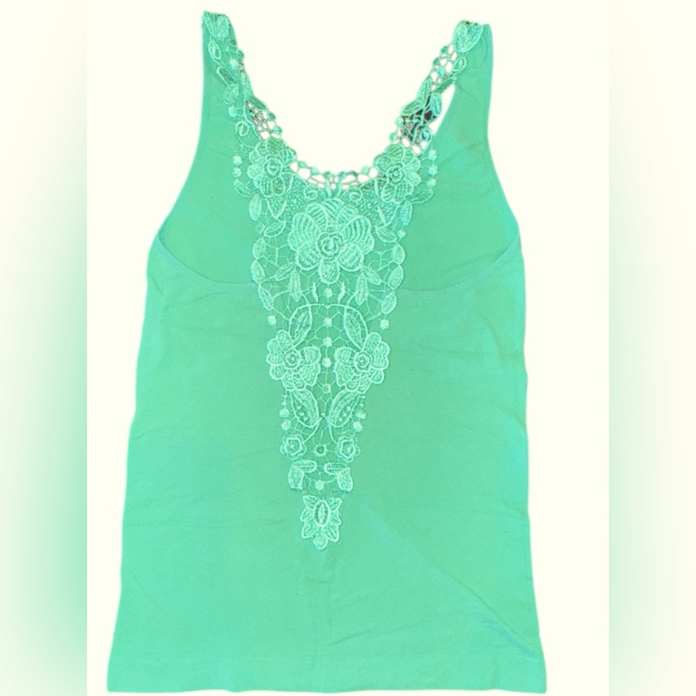 Soho Girls one size fits most green crochet lace back stretchy line new tank top